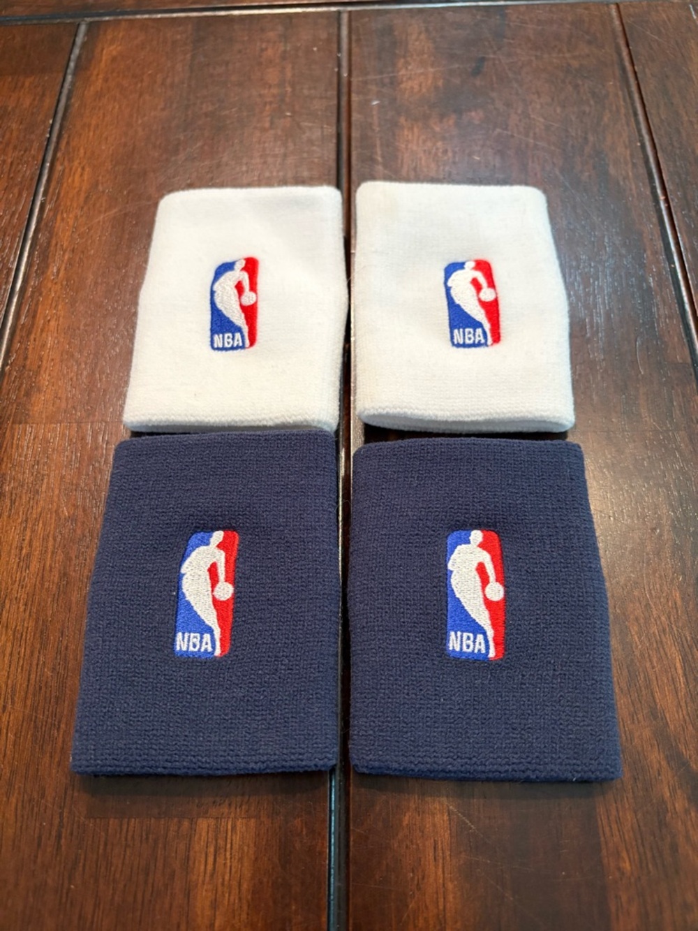 4 Nike NBA Sweat Wristbands Set in White and Navy with Embroidered Logo